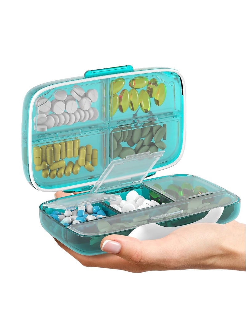 Travel Daily Pill Organizer, 8 Compartments Moisture Proof Small Pill Box for Pocket Purse Daily Pill Case Portable Medicine Vitamin Holder Container Box, Blue