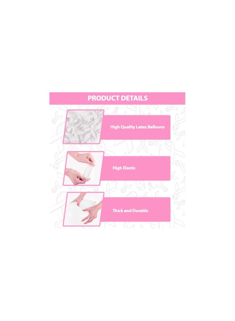 BreastCancer Awareness Balloons Pack of 60 Pcs - Party Decorations Balloons - Ideal for Charity Events, Fundraisers - October Pink Cancer Awareness Balloons (White)