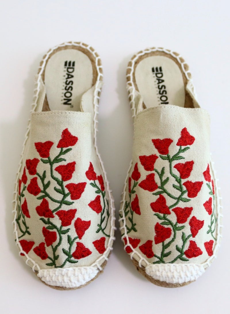 Embroidered Bougainvillea Espadrille (Milk White)