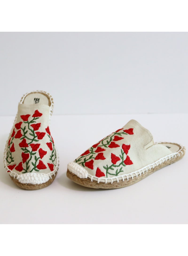 Embroidered Bougainvillea Espadrille (Milk White)