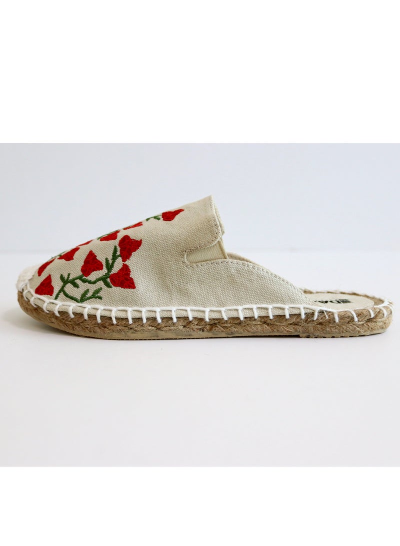 Embroidered Bougainvillea Espadrille (Milk White)