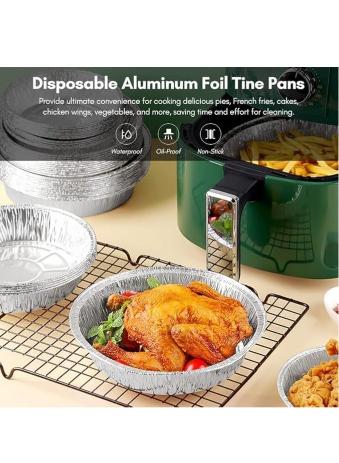 50 Pcs Round Foil Trays 6 Inch Disposable Aluminum Foil Plates Safe Material High-temperature Resistance Easy To Use for Air Fryers Baking Cooking Storage Roasting