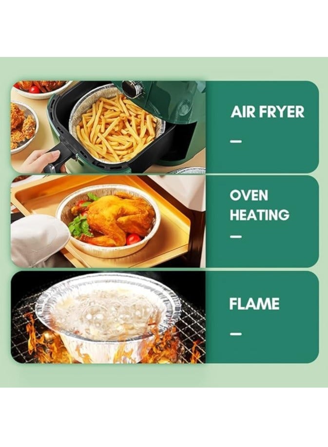 50 Pcs Round Foil Trays 6 Inch Disposable Aluminum Foil Plates Safe Material High-temperature Resistance Easy To Use for Air Fryers Baking Cooking Storage Roasting