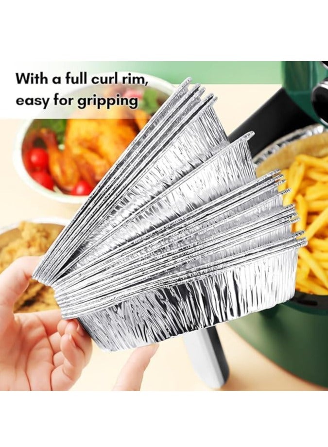 50 Pcs Round Foil Trays 6 Inch Disposable Aluminum Foil Plates Safe Material High-temperature Resistance Easy To Use for Air Fryers Baking Cooking Storage Roasting