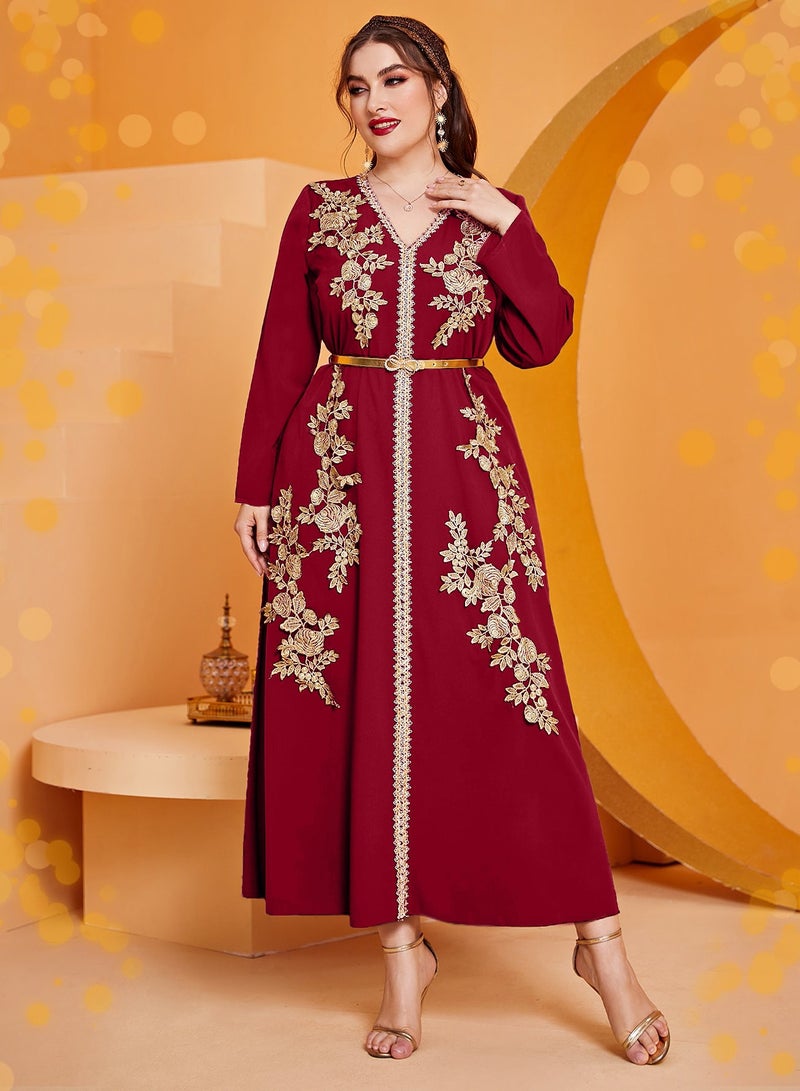 Jalabiya Luxury Large Size V-neck High Waist A-line Dress, Shineshe Abaya