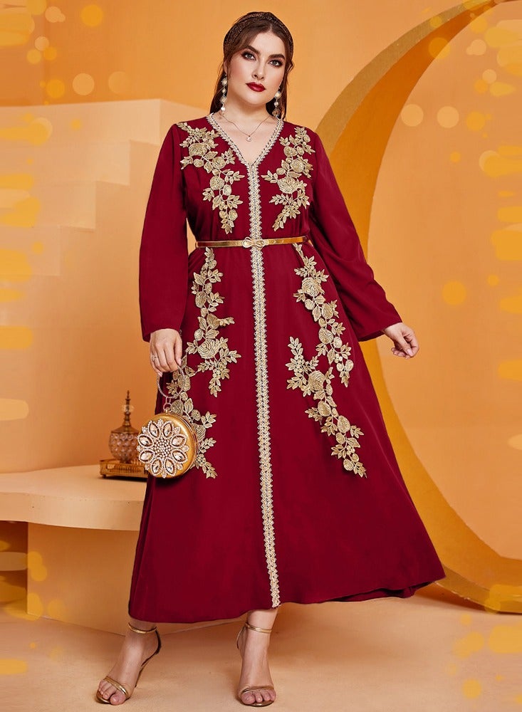 Jalabiya Luxury Large Size V-neck High Waist A-line Dress, Shineshe Abaya