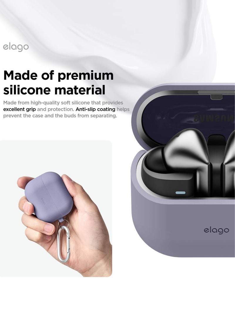 Silicone Hang for Samsung Galaxy Buds3 and Galaxy Buds 3 Pro Case Cover with Carabiner - Lavender Grey