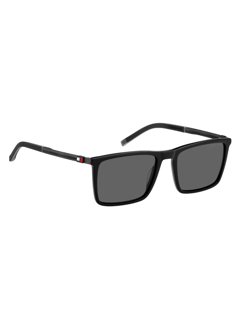 Men's Polarized Rectangular Shape Carbon Fiber Sunglasses TH 2077/S GREY 41 - Lens Size: 41 Mm - Black