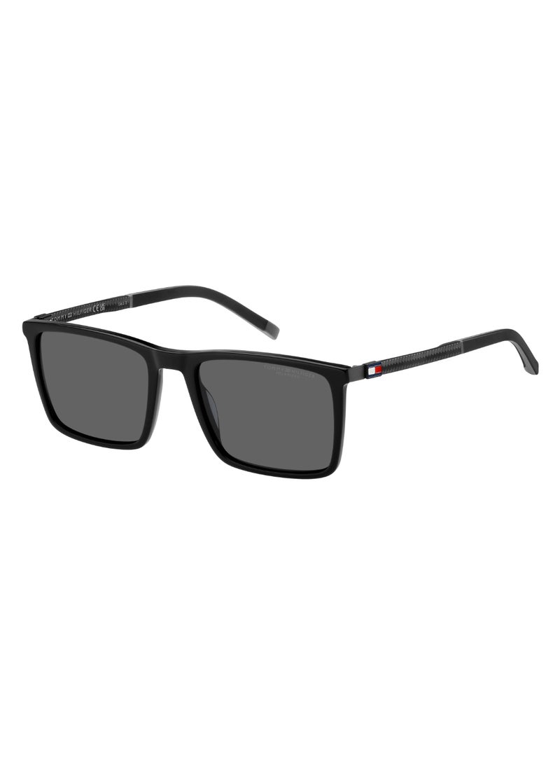 Men's Polarized Rectangular Shape Carbon Fiber Sunglasses TH 2077/S GREY 41 - Lens Size: 41 Mm - Black