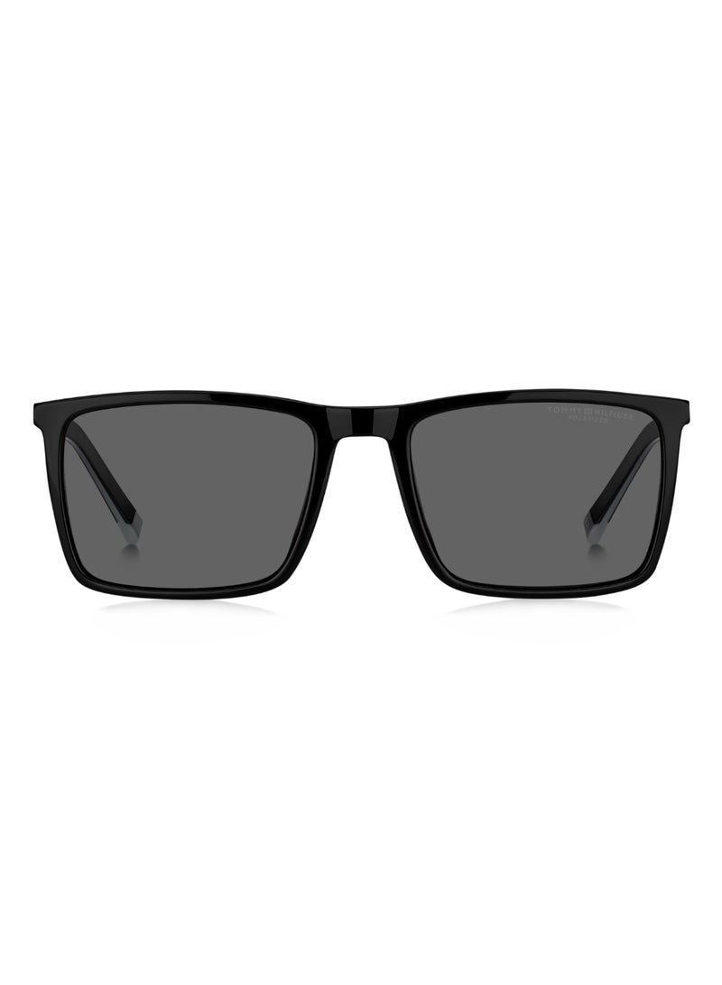 Men's Polarized Rectangular Shape Carbon Fiber Sunglasses TH 2077/S GREY 41 - Lens Size: 41 Mm - Black