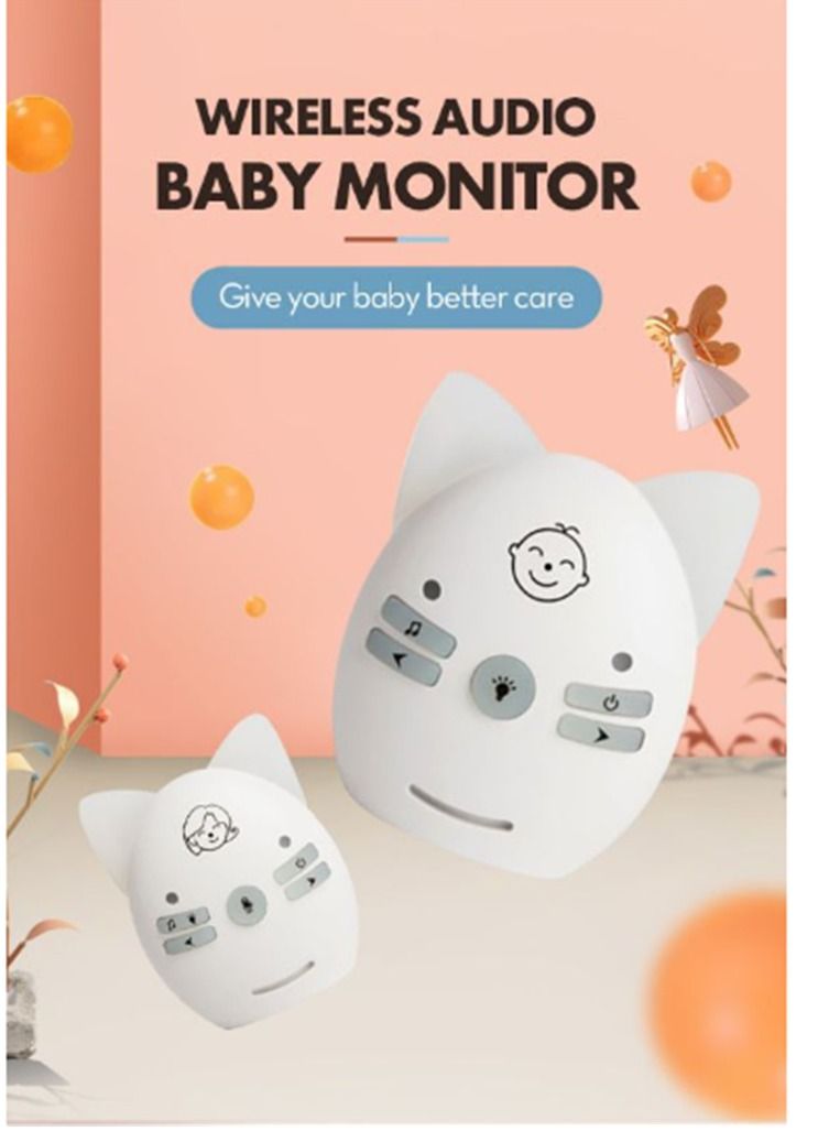 Wireless Audio Baby Monitor Two-way Talk Back Long Range Transmission VOX Mode Night Light Music Play Volume Adjustment Dual Power Supply