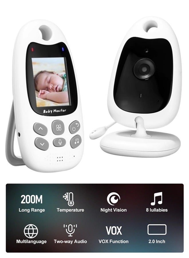 2 Way Talk Video Baby Monitor with Camera, 2.0 in LCD Screen Night Vision Temperature Monitoring, Baby Safety Camera Vividly Showing The Baby Sleeping Status