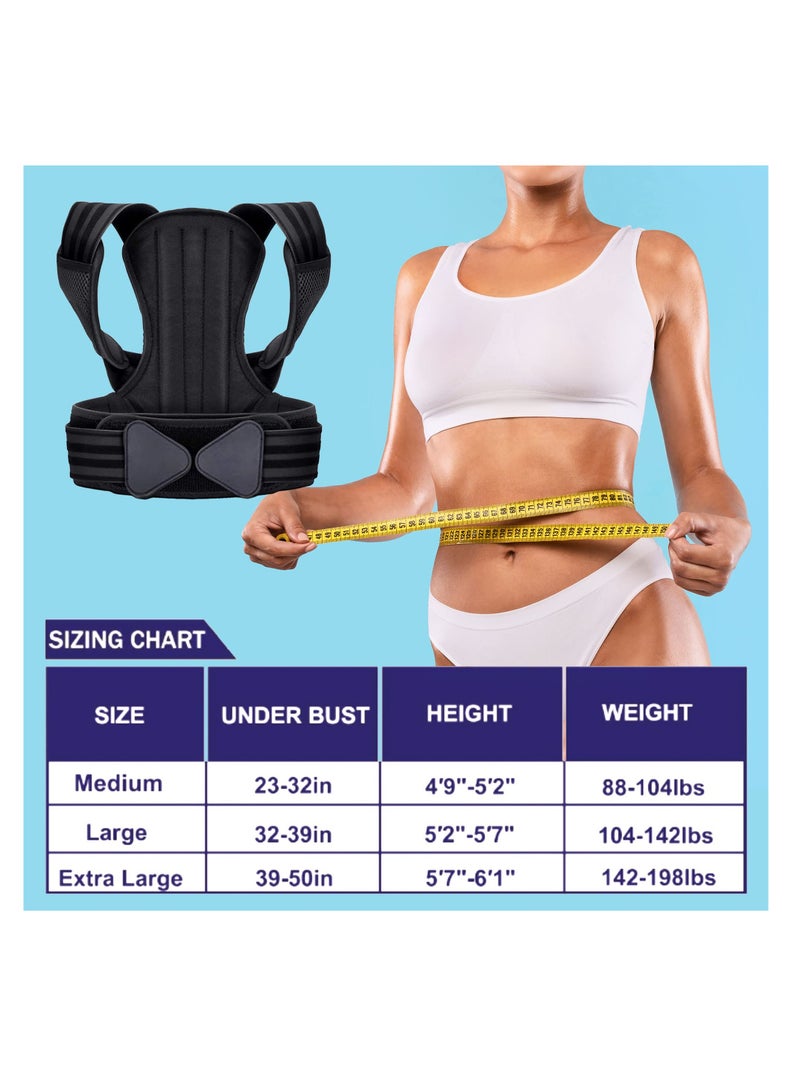 Posture Corrector, for Women and Men Back Straightener Posture Corrector Adjustable Size Back Brace for Posture Providing Pain Relief from Neck Shoulder and Upper Back (Large)