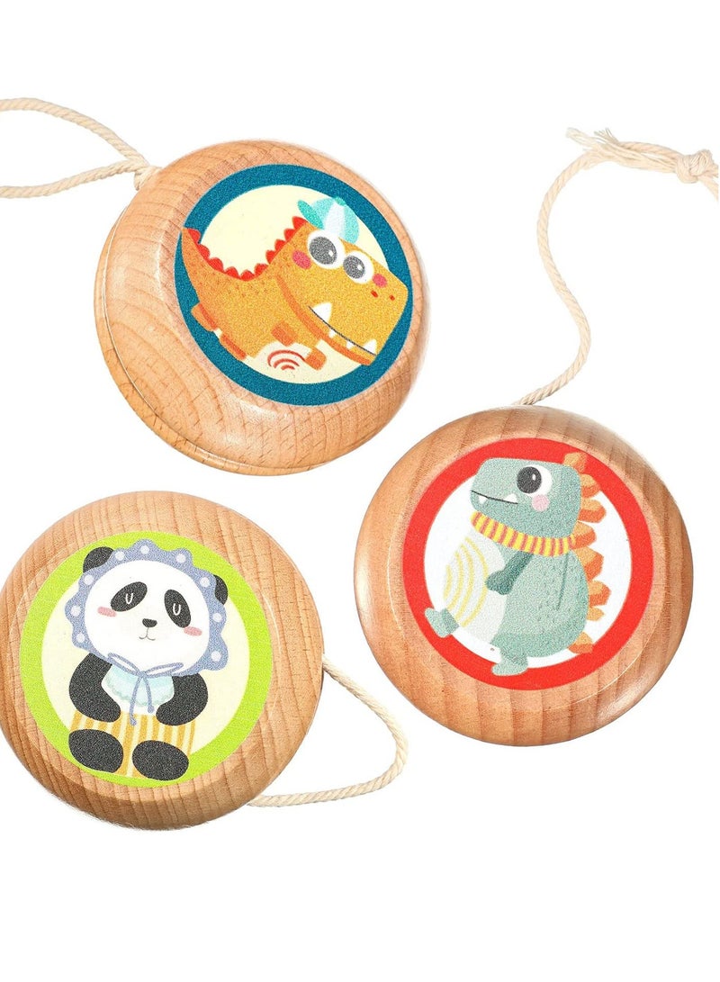 KASTWAVE 3 Pieces Beginner Responsive Yoyo Ball Classic Responsive Ball Crocodile Panda Dinosaur Premium Wooden Yoyo Dual-Sided for Birthday Party Prizes Suitable for Beginners Adults and Children