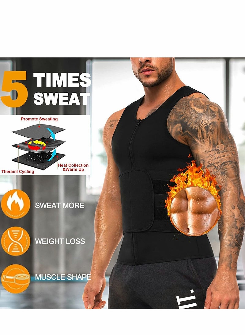 Sauna Vest with Waist Trainer for Men, 2 in 1 Mens Abdomen Trainer Neoprene Slimming Workout Vest Shaper Promotes Healthy Sweat, Weight Loss, Lower Back Posture