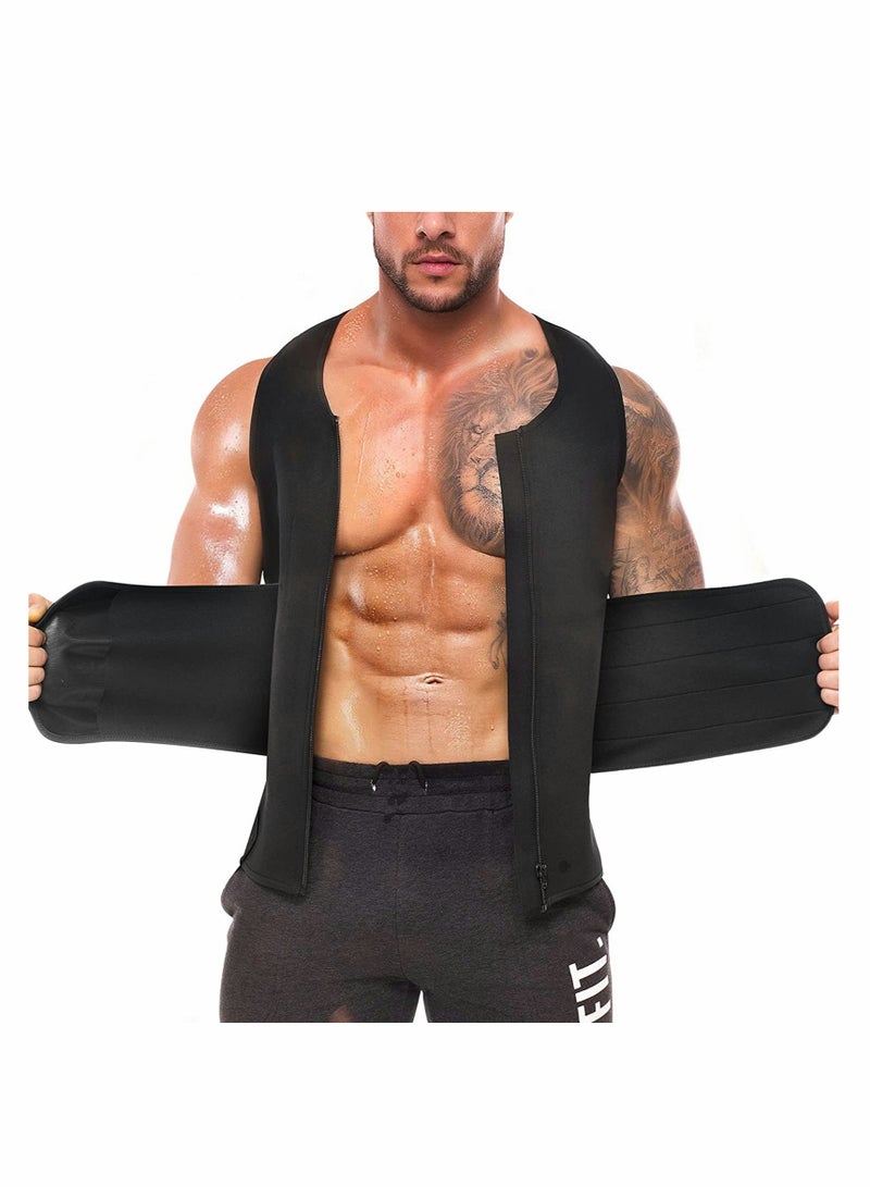 Sauna Vest with Waist Trainer for Men, 2 in 1 Mens Abdomen Trainer Neoprene Slimming Workout Vest Shaper Promotes Healthy Sweat, Weight Loss, Lower Back Posture