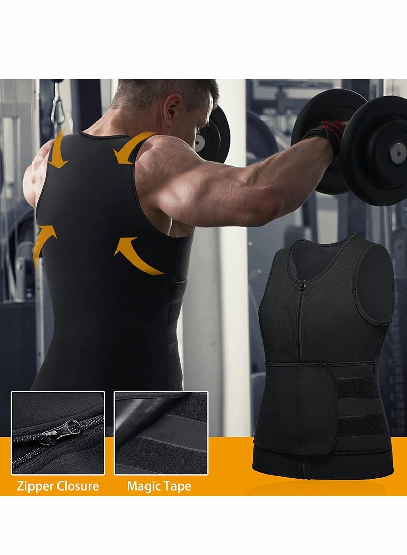 Sauna Vest with Waist Trainer for Men, 2 in 1 Mens Abdomen Trainer Neoprene Slimming Workout Vest Shaper Promotes Healthy Sweat, Weight Loss, Lower Back Posture