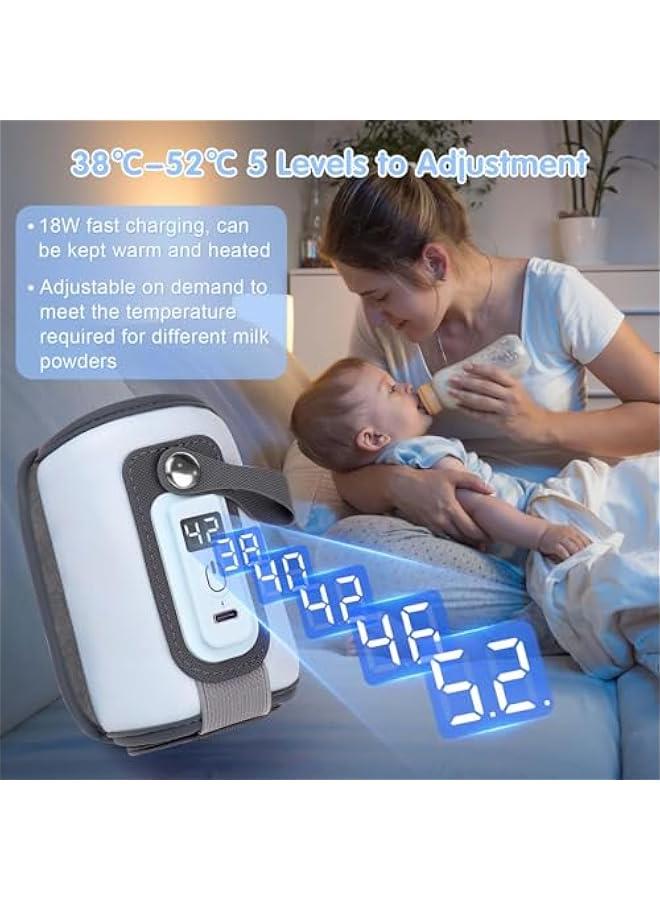 【Upgrade】 Portable Bottle Warmer, Baby Milk Warmer for All Bottles, Rapid Heating Accurate Temperature Control with LED Display, USB Warmer Bottle Suitable for Home and Outing (Blue)