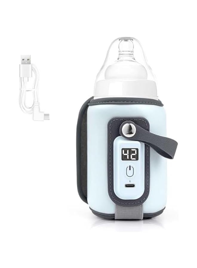 【Upgrade】 Portable Bottle Warmer, Baby Milk Warmer for All Bottles, Rapid Heating Accurate Temperature Control with LED Display, USB Warmer Bottle Suitable for Home and Outing (Blue)