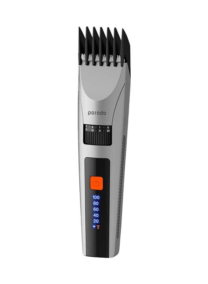 Rechargeable LED display Hair Clipper with Two Cutting Modes and Stainless Steel Ceramic Blades / 90 minutes Working Time / Cordless & Rechargeable / IPX7 Whole-body Waterproof - Grey