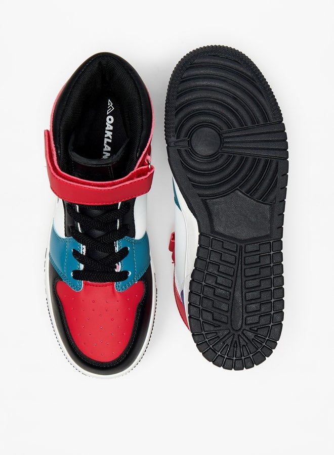 Boys Panelled High-Top Sports Shoes With Hook And Loop Closure
