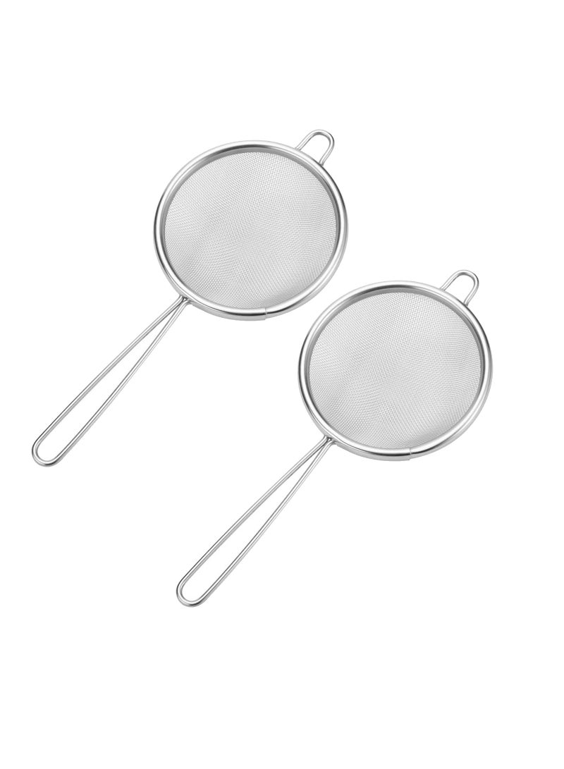 Fine Mesh Strainers, 2 Pcs, 304 Stainless Steel, with Handle, Ideal for Kitchen Food, Tea, Coffee, Juice, Vegetable, Egg Straining