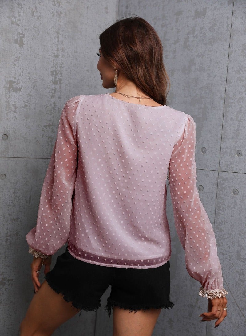 Pink Embroidered Long Sleeve Top