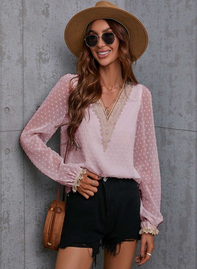 Pink Embroidered Long Sleeve Top