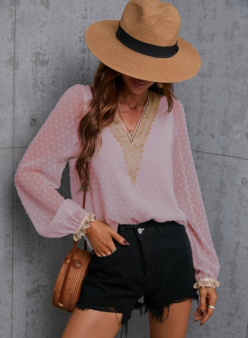 Pink Embroidered Long Sleeve Top