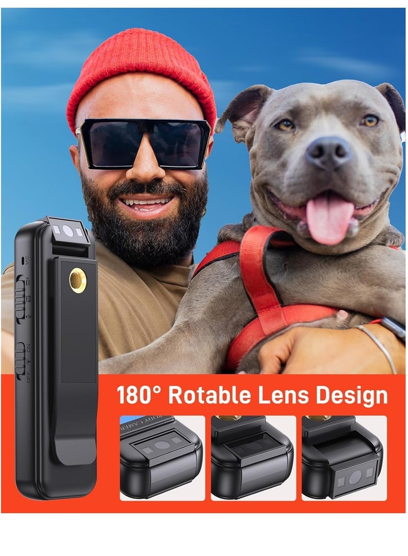 K1 64G Mini Body Camera, 1080P HD Body Worn Cam Wearable with Rotatable Lens, 180¡ Body Mounted Camera with LED, Body Cam Video Recording for Riding, Pet, Office, Outdoor.