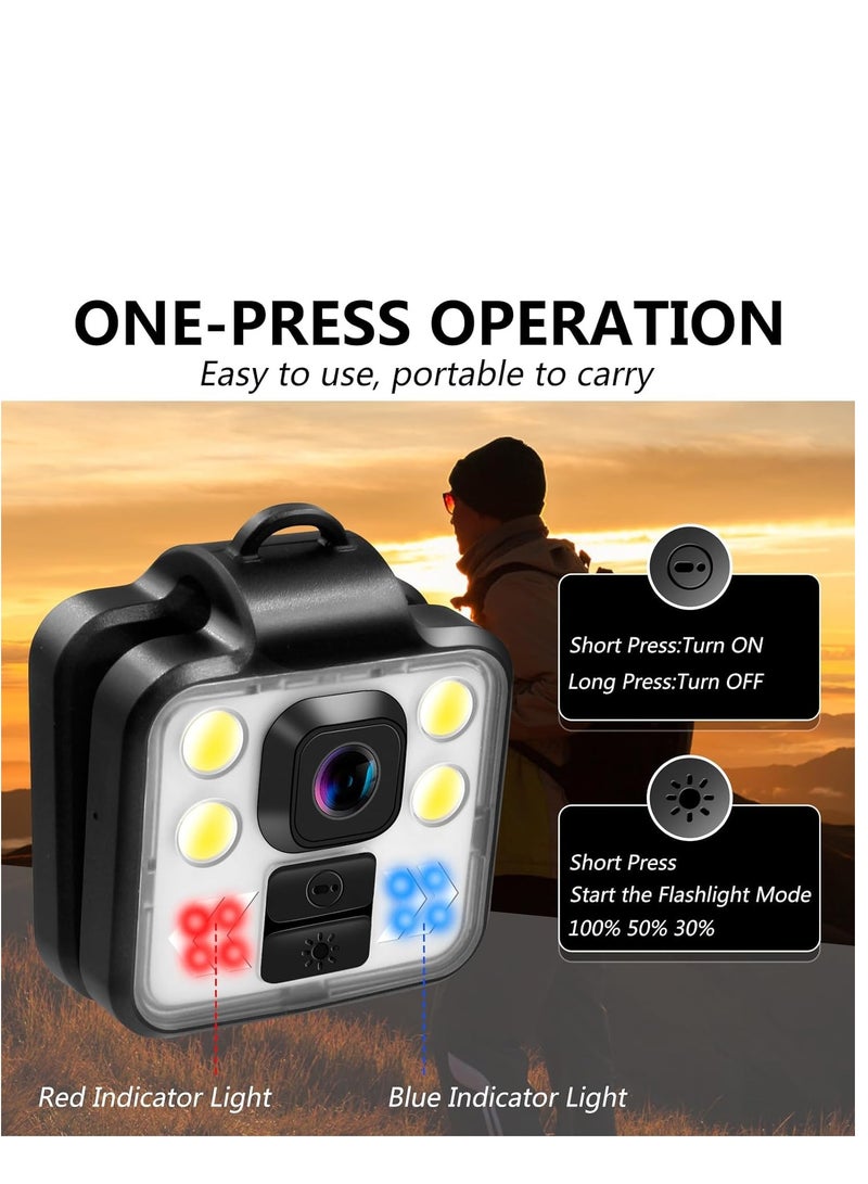 Mini Body Camera, 1080P Portable Video Camera Outdoor Sports Wireless Wearable Camera, 3 Led Modes Flashlight HeadLamp Waterproof Body Worn Camera with Time Stamps for Riding, Running