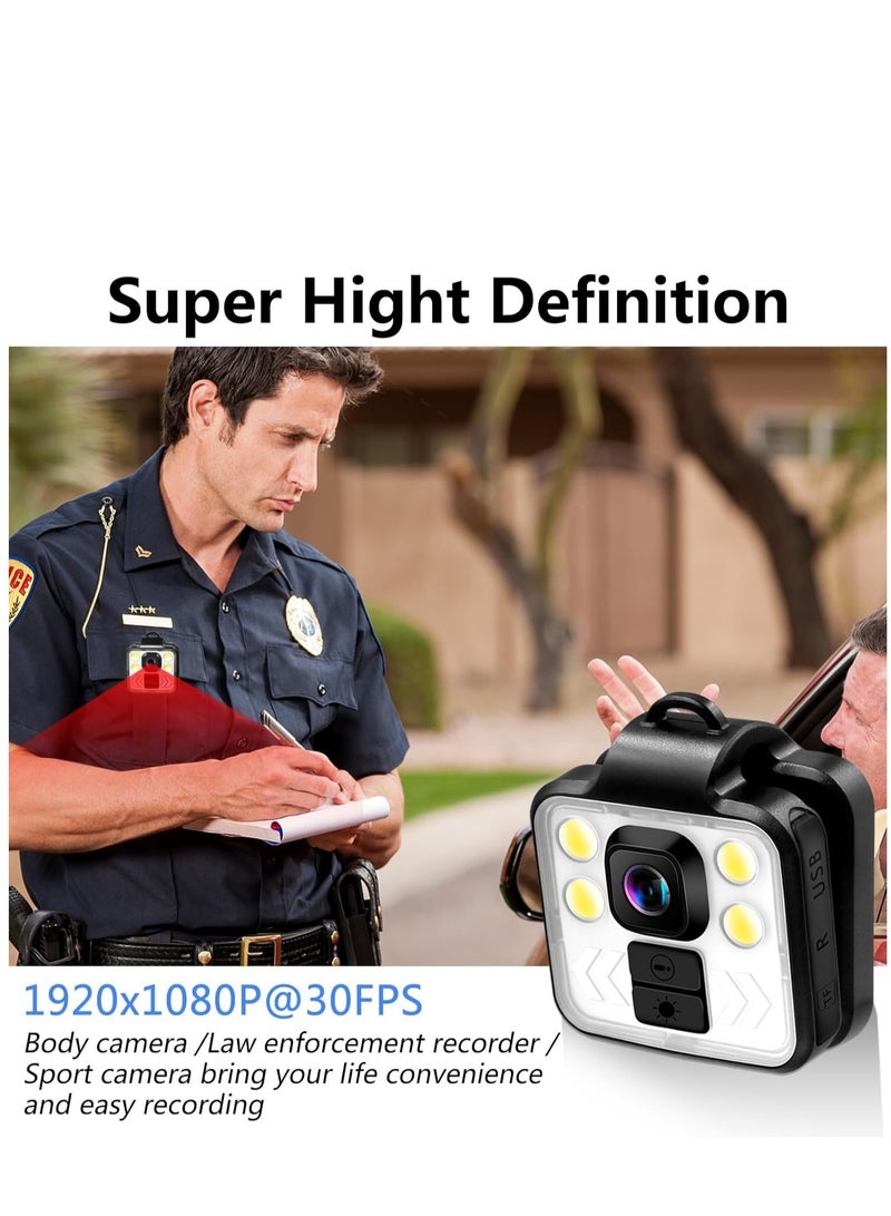 Mini Body Camera, 1080P Portable Video Camera Outdoor Sports Wireless Wearable Camera, 3 Led Modes Flashlight HeadLamp Waterproof Body Worn Camera with Time Stamps for Riding, Running