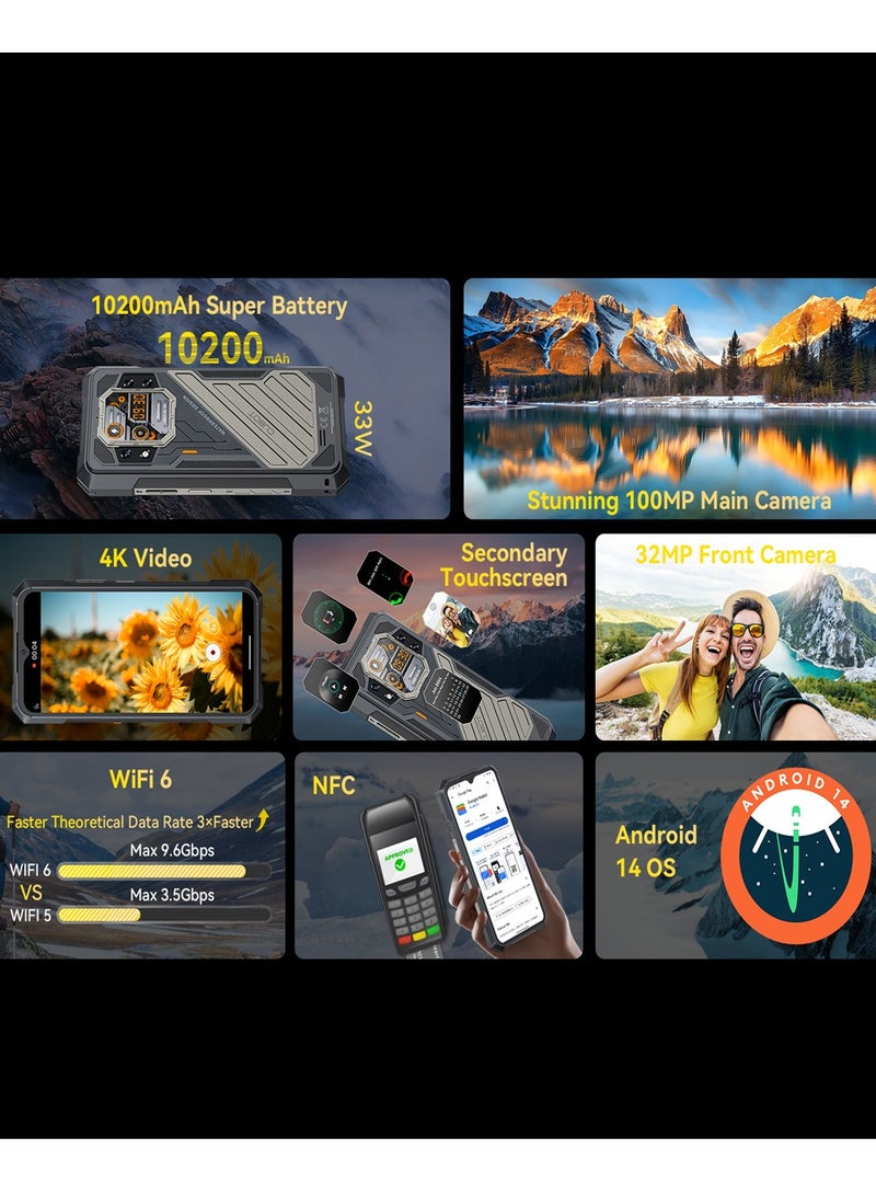 KingKong X Rugged Smart Phone 5G Android 14 16GB+256GB 2.4K 6.58-inch FHD+IPS Display Dual SIM 32MP+100MP Camera 10200mAh Battery NFC/ Fingerprint/ OTG Black