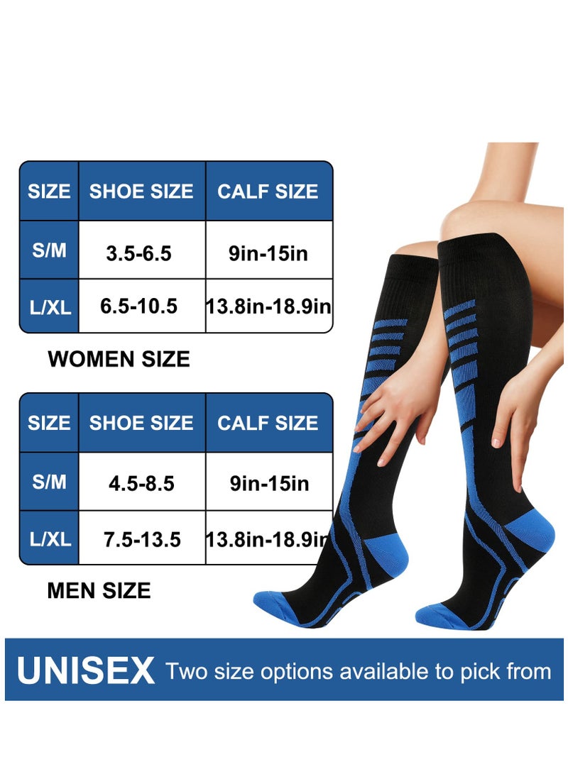 Compression Socks for Women Men, 6 Pairs Knee High Compression Stockings for Men Women, 15-20mmHg Copper Graduated Pressure Socks for Nurses Flying Travel Pregnancy