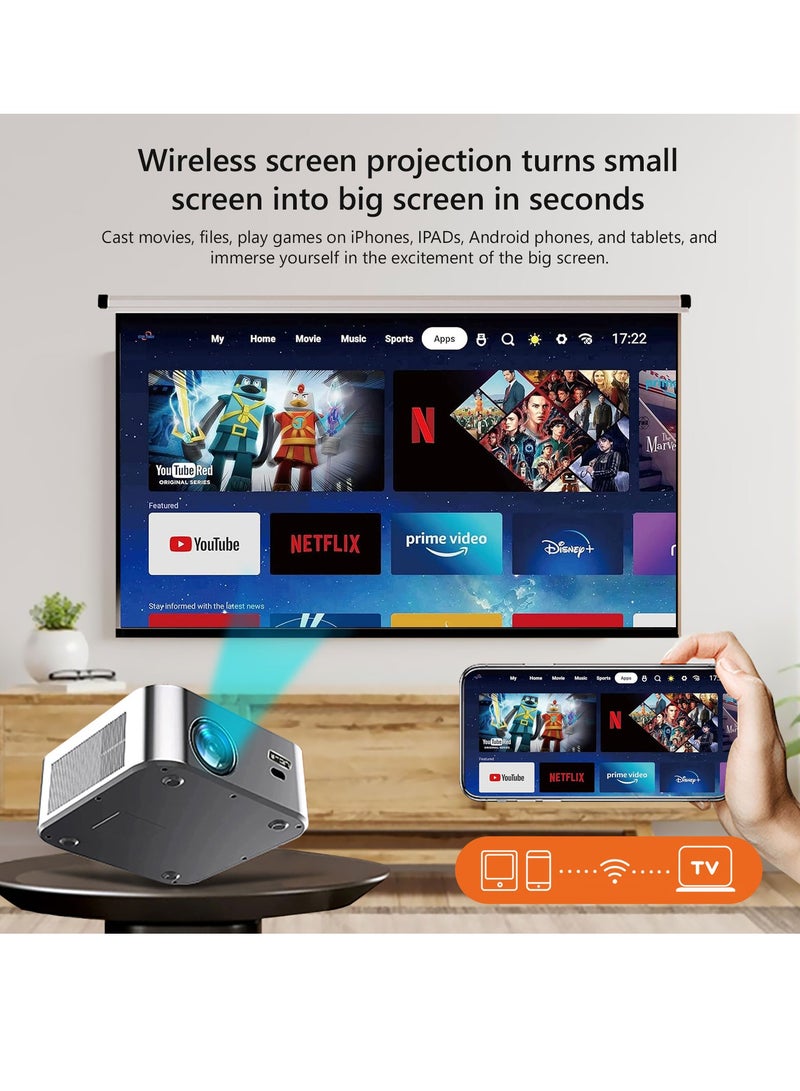 E-ran Portable Video Projector HDMI USB Interface 5G Dual Wifi Game TV 1920*1080P Screen With 50000 Hours Lifes