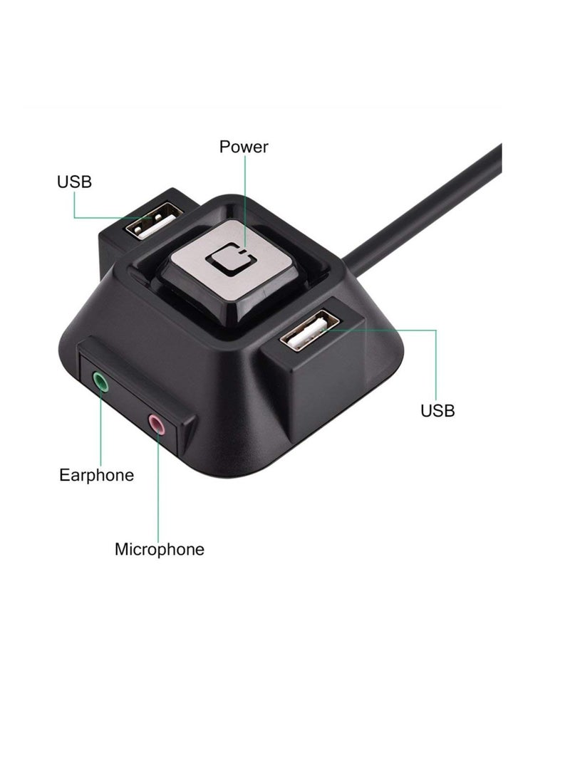 Desktop Computer Power Switch Power Supply Cable, Dual USB Port Power Reset Button with Audio and Microphone Port Power Button Extension Cable 47.24inch Length for Desktop PC Case