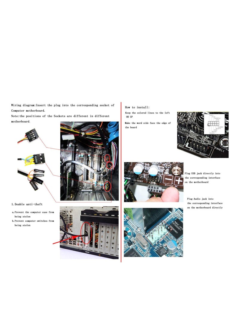 Desktop Computer Power Switch Power Supply Cable, Dual USB Port Power Reset Button with Audio and Microphone Port Power Button Extension Cable 47.24inch Length for Desktop PC Case