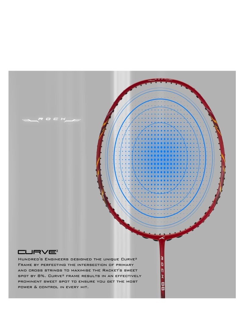 ROCK 88 Carbon Fibre Strung Badminton Racket with Full Racket Cover | For Intermediate Players | 78 grams | Maximum String Tension - 32lbs