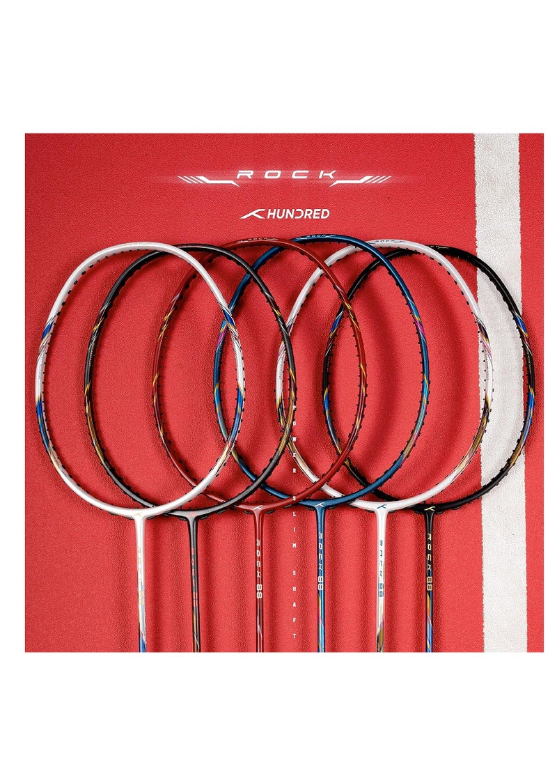 ROCK 88 Carbon Fibre Strung Badminton Racket with Full Racket Cover | For Intermediate Players | 78 grams | Maximum String Tension - 32lbs