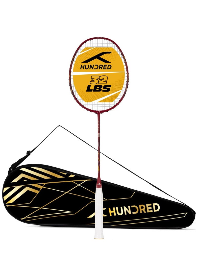 ROCK 88 Carbon Fibre Strung Badminton Racket with Full Racket Cover | For Intermediate Players | 78 grams | Maximum String Tension - 32lbs