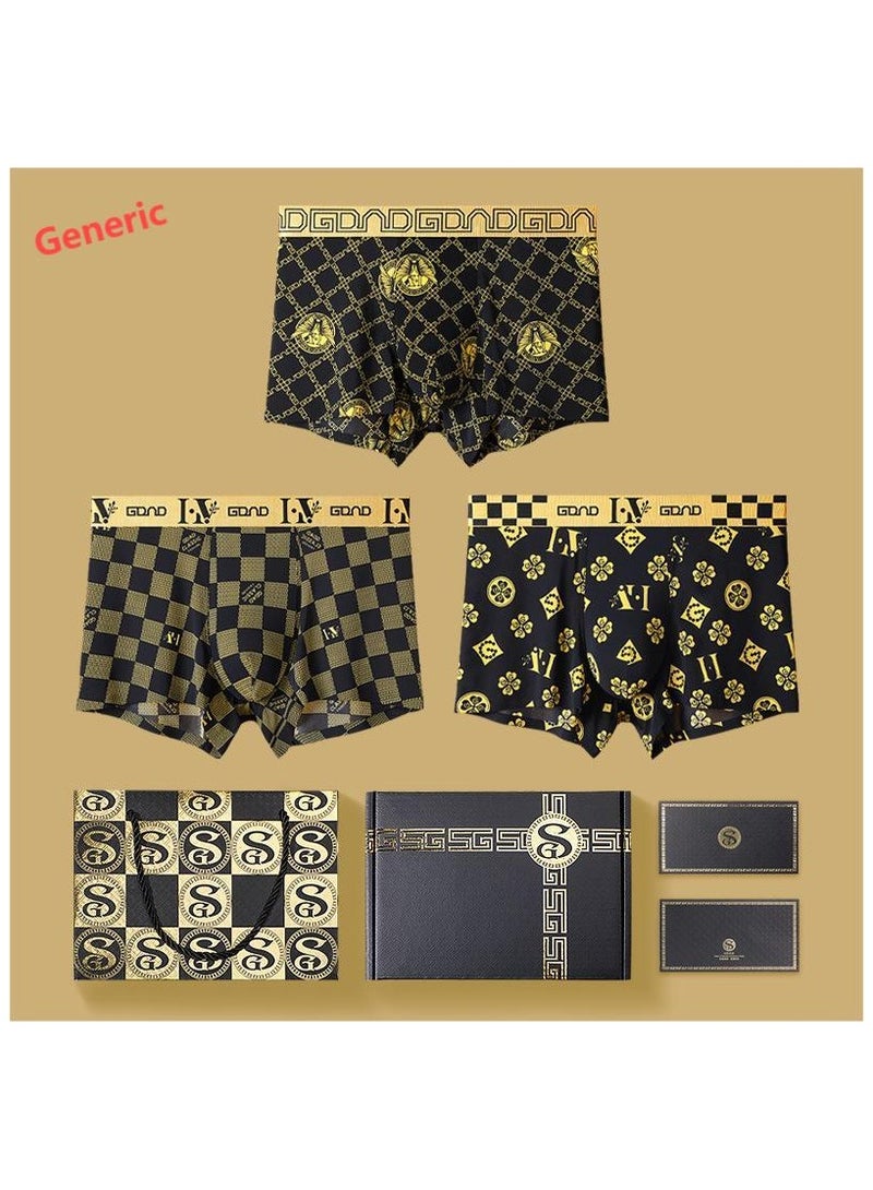 Boxed Men's Fashionable Printed Summer Lightweight Boxed Underwear Set Of 3 Pieces