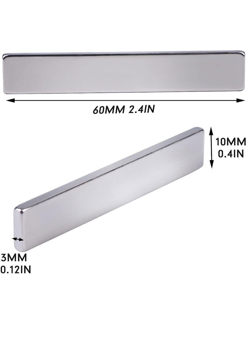 Powerful Neodymium Bar Magnets (60x10x3mm) 12 Packs Strong Waterproof Rare Earth Magnets with Epoxy Coating and Double-Sided Adhesive for Fridge Shower Doors Office and More