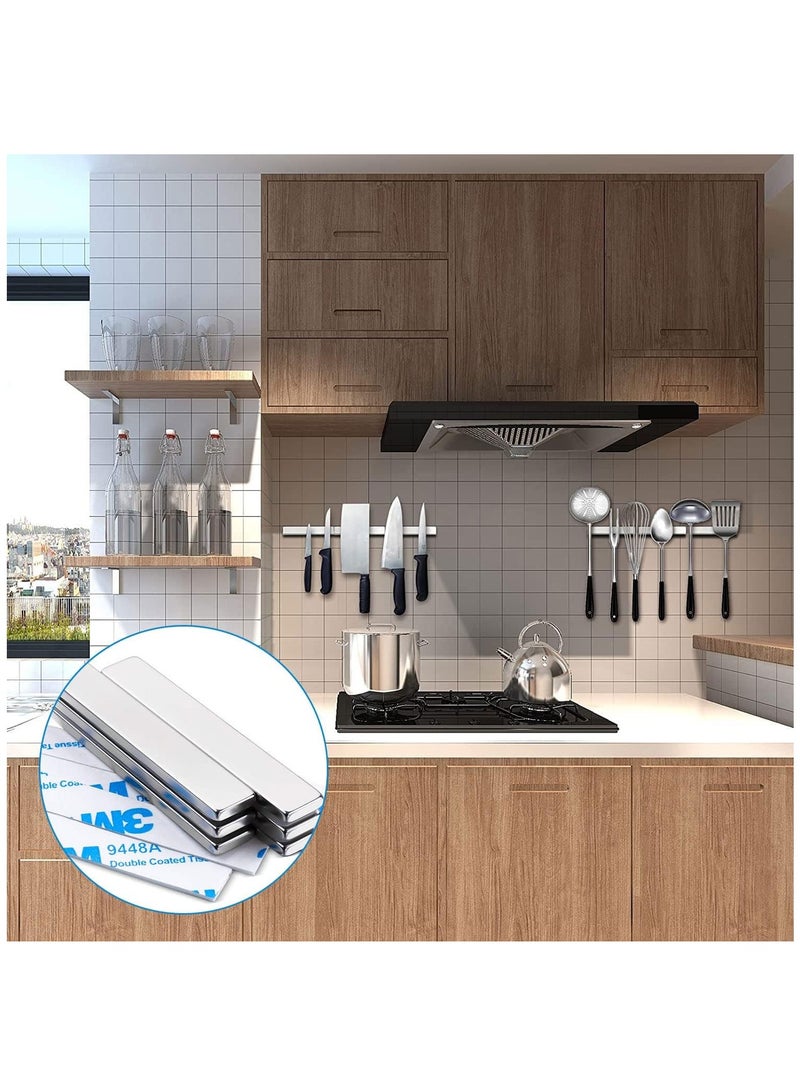 Powerful Neodymium Bar Magnets (60x10x3mm) 12 Packs Strong Waterproof Rare Earth Magnets with Epoxy Coating and Double-Sided Adhesive for Fridge Shower Doors Office and More