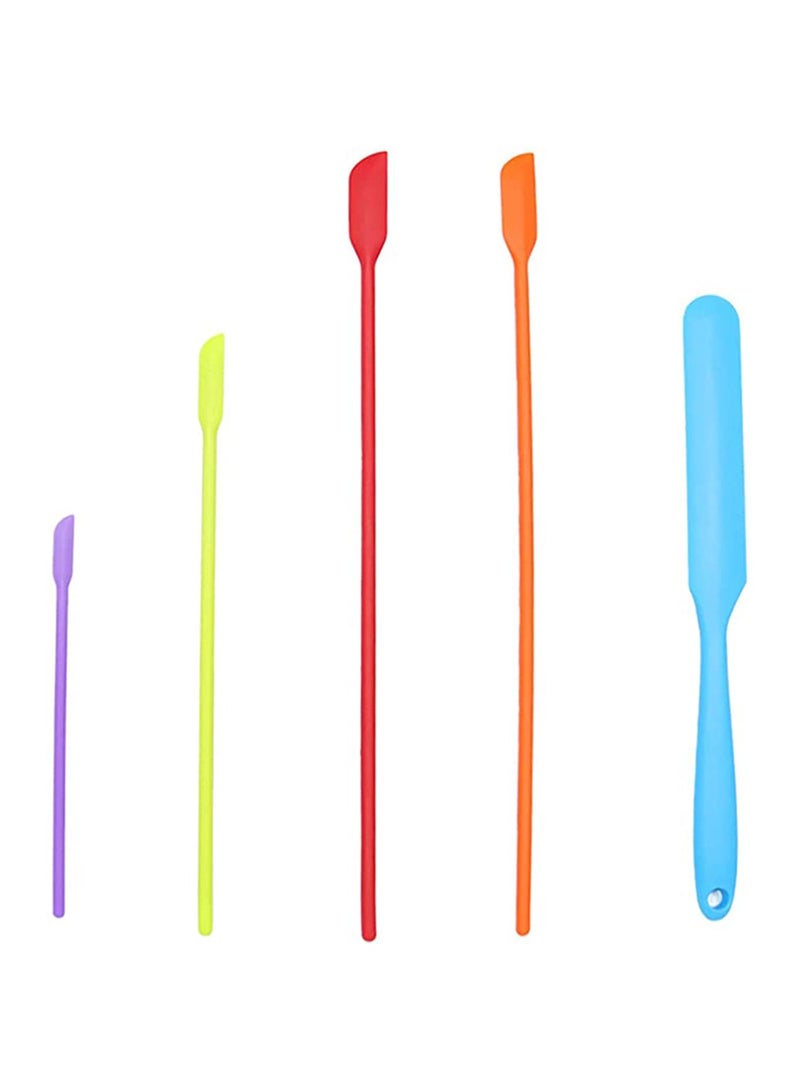 KASTWAVE 5 PCS Color Mini Thin Silicone Slim Spatulas Gadget Set, Small Jar Long Handle Skinny Makeup Spatula Tiny Scraper Tool, Slender Narrow Can Bottle Cosmetic Last Drop Spatula