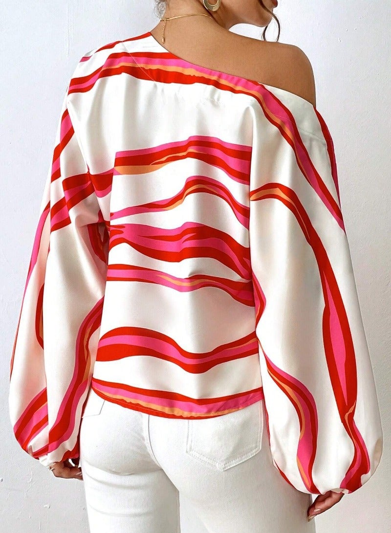 RED Printed Long Sleeve Top