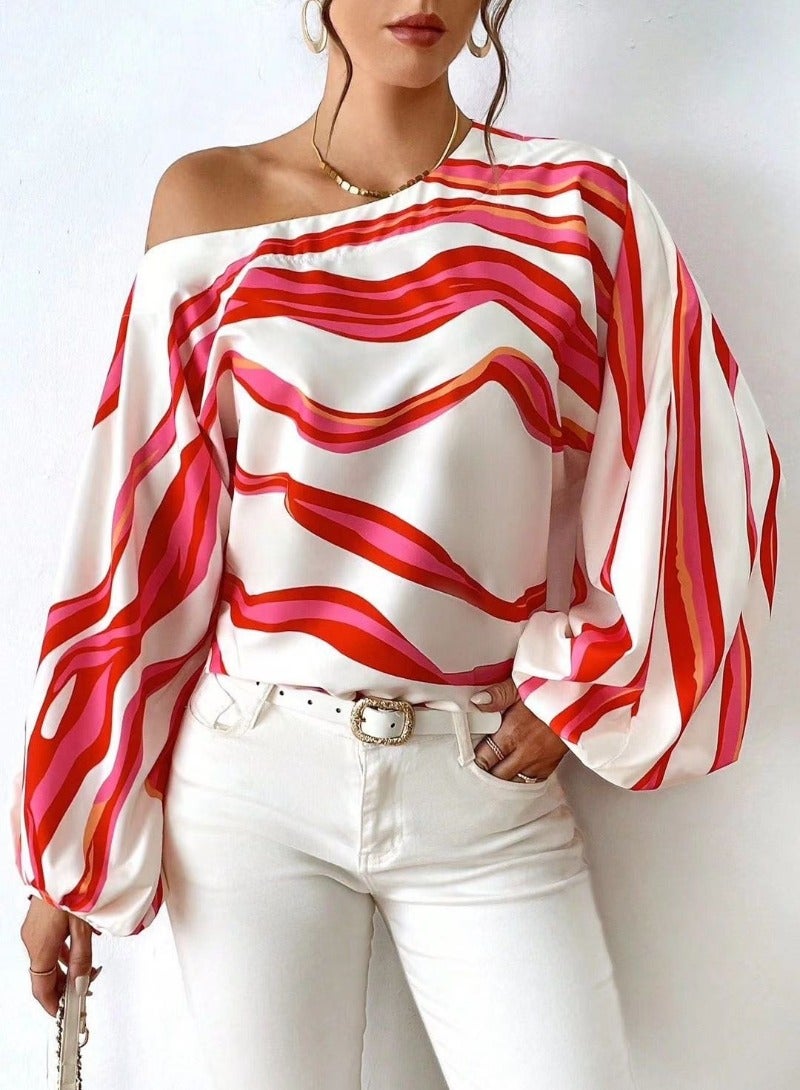 RED Printed Long Sleeve Top