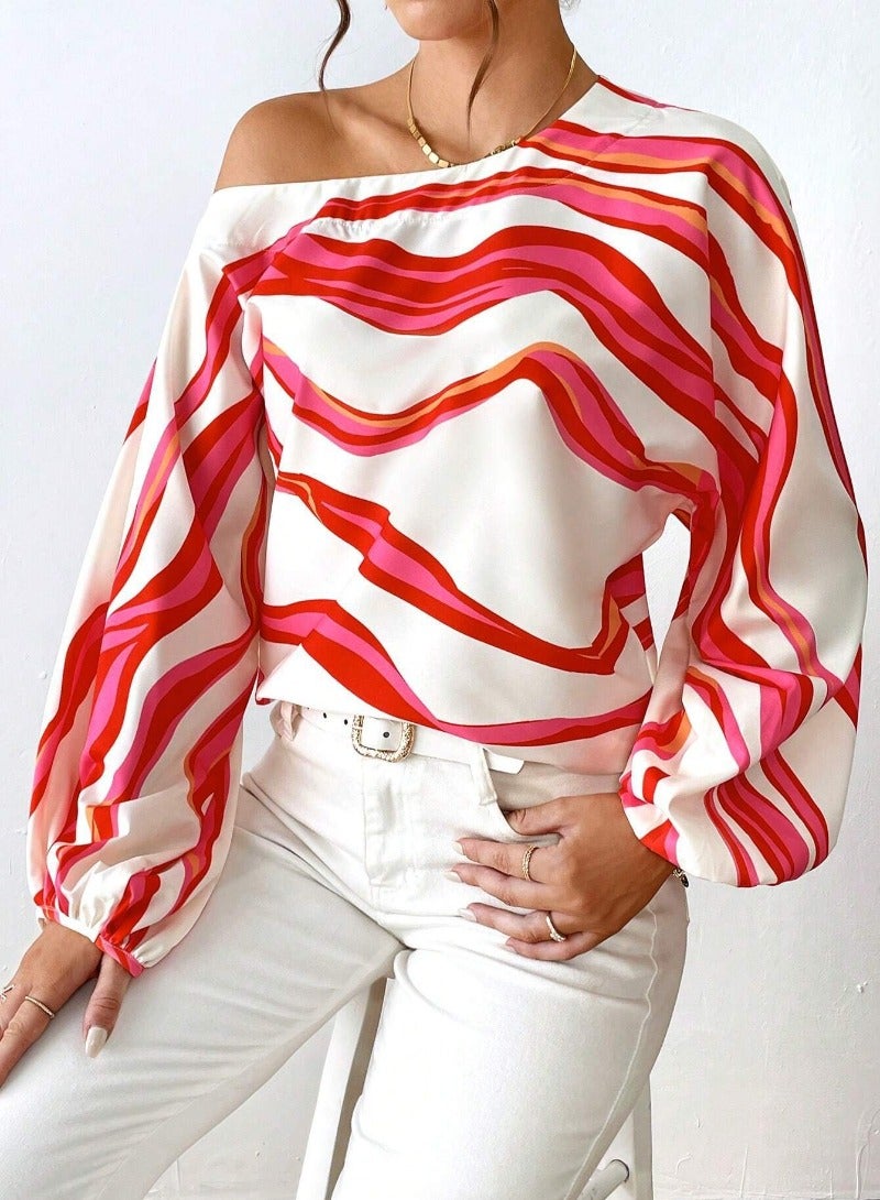 RED Printed Long Sleeve Top