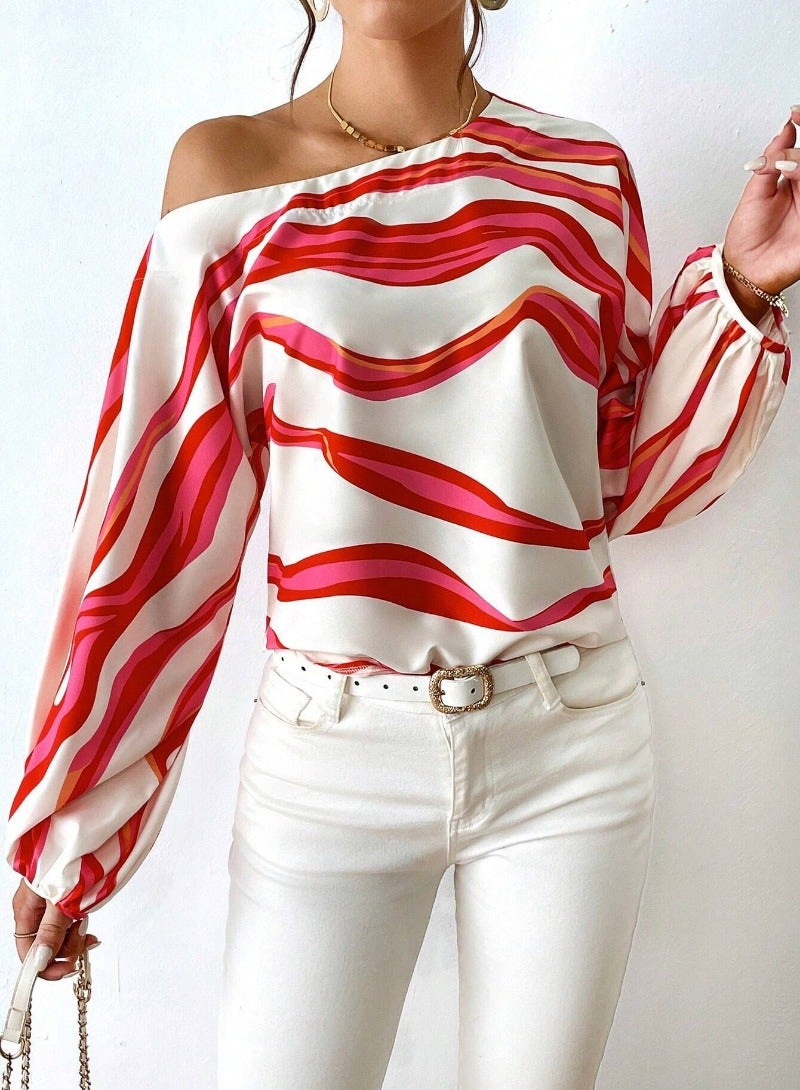 RED Printed Long Sleeve Top