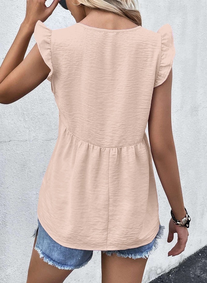 Pink Plain/Basic Cap Sleeve Top