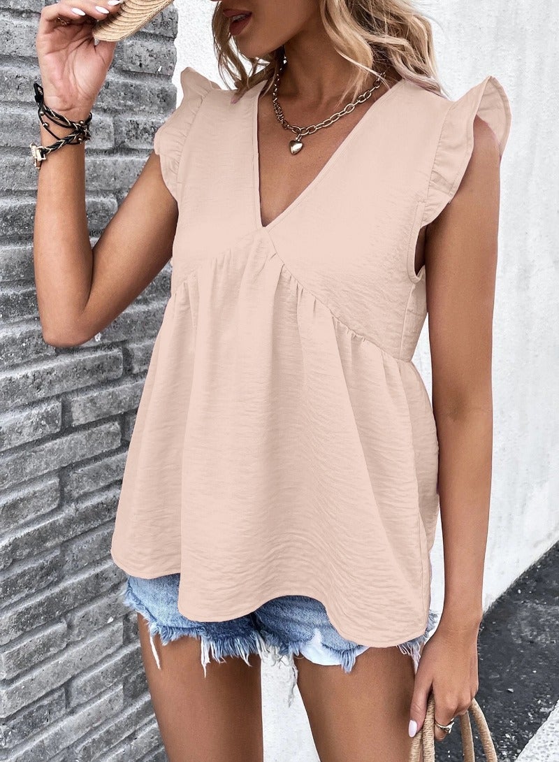 Pink Plain/Basic Cap Sleeve Top